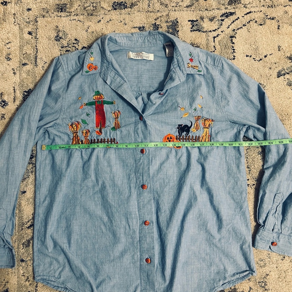 Karen Scott Vintage Button Down Shirt with Embroidery - Picture 6 of 8